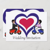 Scooter Boy en Girl mod hart Uitnodigingen (Voorkant / Achterkant)