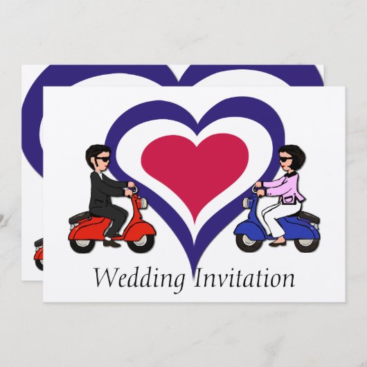 Scooter Boy en Girl mod hart Uitnodigingen (Voorkant / Achterkant)