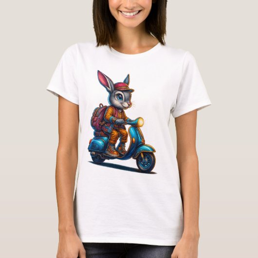 Scooter Bunny Retro T-Shirt (Voorkant)