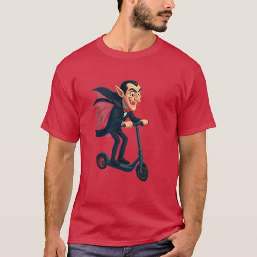 Scooter Dracula Funny toon Vampire on Electric Rid T-shirt (Voorkant)