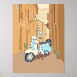 Scooter geparkeerd op de italiaanse straat. poster