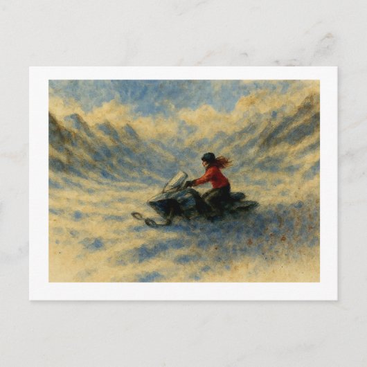 Scooter in de bergen, briefkaart (Voorkant)