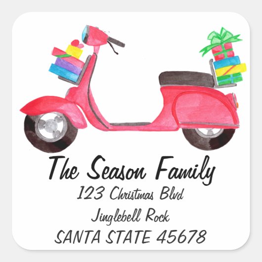 Scooter met Kerstmis Vierkante Sticker (Voorkant)