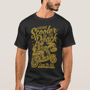 Scooter op het strand Retro Distress Styl T-shirt