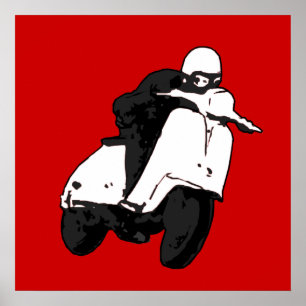 Scooter Racer grijs zwart, groot afdrukken Poster