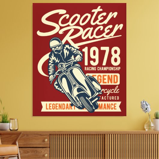 Scooter Racer Retro Stijl Canvas Afdruk (Insitu (Woonkamer))