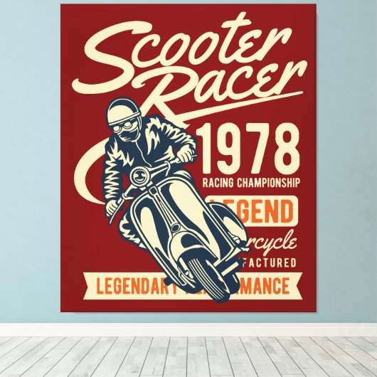 Scooter Racer Retro Stijl Canvas Afdruk (Insitu (Houten vloer))