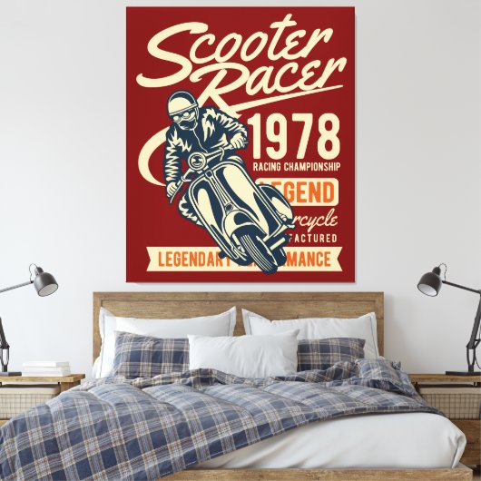 Scooter Racer Retro Stijl Canvas Afdruk (Insitu (Slaapkamer))