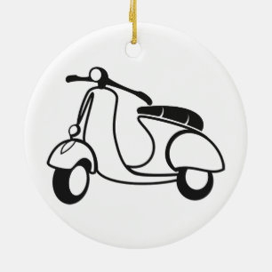 Scooter tekenen zwart-wit retro keramisch ornament