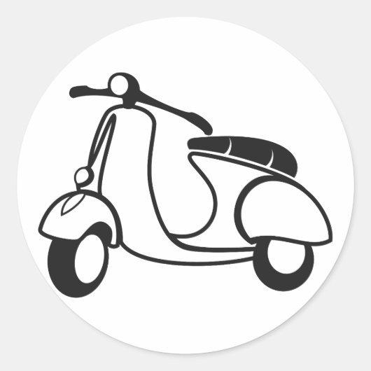 Scooter tekenen zwart-wit retro ronde sticker (Voorkant)