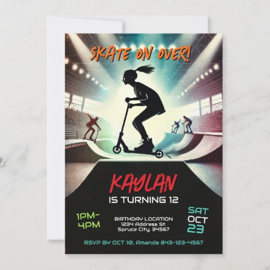 Scooter Verjaardag Uitnodiging voor meisjes (Voorkant)