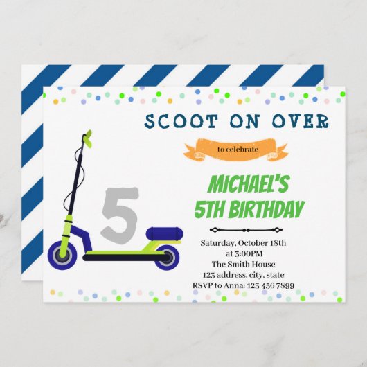 Scooter verjaardagsfeest uitnodiging (Voorkant / Achterkant)