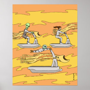 Scootering met windriemen poster