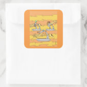 Scootering met windriemen vierkante sticker (Tas)