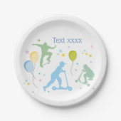 Scooters, fietsen, skateboards, rijden over papieren bordje (Voorkant)