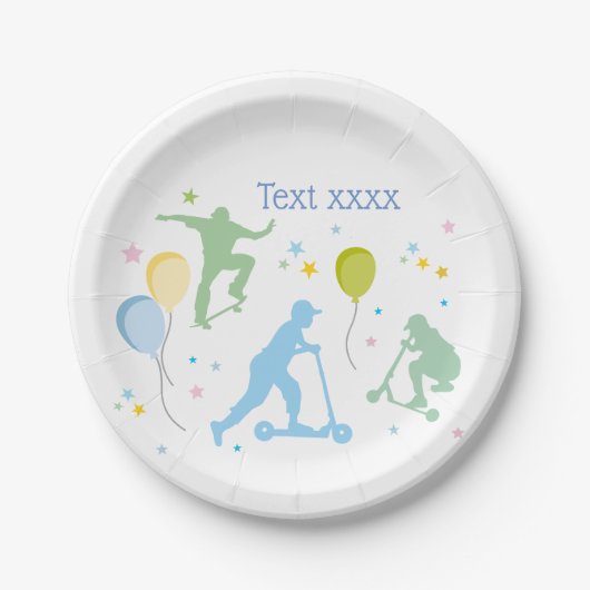 Scooters, fietsen, skateboards, rijden over papieren bordje (Voorkant)