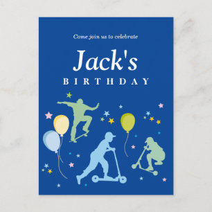 Scooters, fietsen, skateboards, rijden over uitnodiging briefkaart