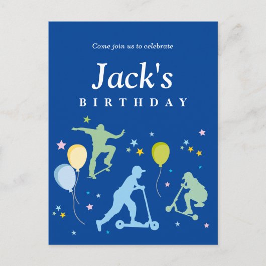 Scooters, fietsen, skateboards, rijden over uitnodiging briefkaart (Voorkant)