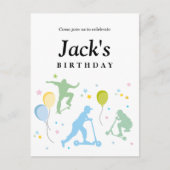 Scooters, fietsen, skateboards, rijden over uitnodiging briefkaart (Voorkant)