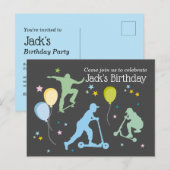 Scooters, fietsen, skateboards, rijden over uitnodiging briefkaart (Voorkant / Achterkant)