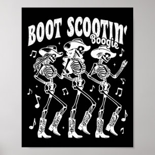 Scootin' Boogie Retro Westerne Skeleton Dancing Ko Poster