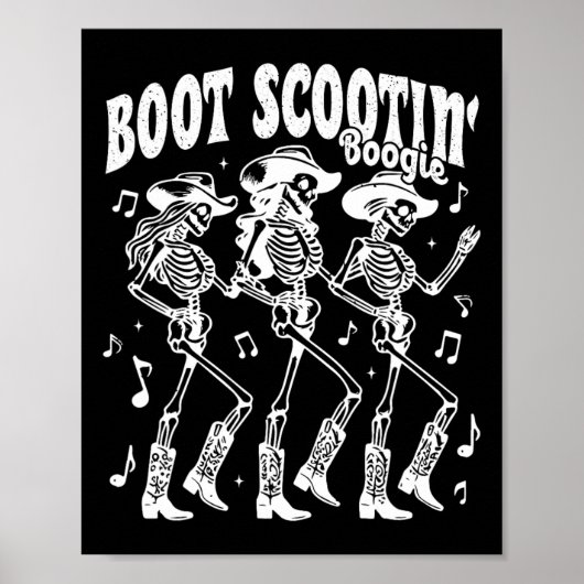 Scootin' Boogie Retro Westerne Skeleton Dancing Ko Poster (Voorkant)