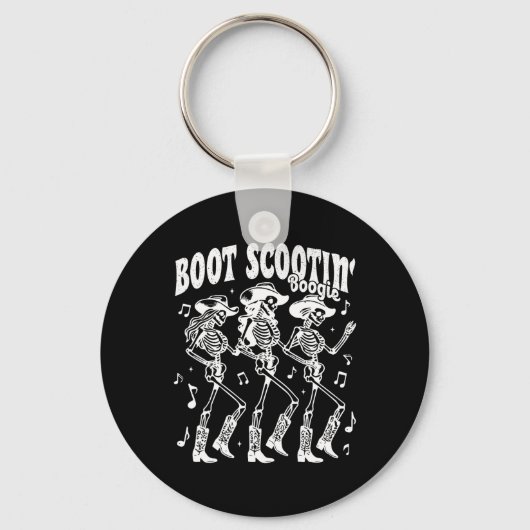 Scootin' Boogie Retro Westerne Skeleton Dancing Ko Sleutelhanger (Voorkant)