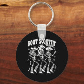Scootin' Boogie Retro Westerne Skeleton Dancing Ko Sleutelhanger (Voorkant)