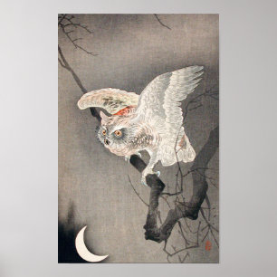 Scops Owl in Moonlight van Ohara Koson (1877-1945) Poster