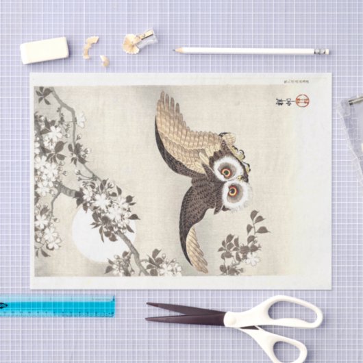 Scops Uil, Kersenbloesem en Maan Tissuepapier (Craft)