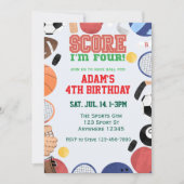 Score I'm Four, Sports 4th Birthday Kaart (Voorkant)