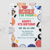 Score I'm Four, Sports 4th Birthday Kaart (Voorkant / Achterkant)