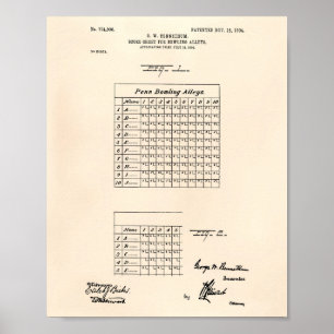 Score Sheet Bowling 1904 Patent Art Old Peper Poster