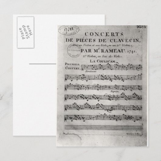 Score sheet voor 'Concerts de Piecces' Briefkaart (Voorkant / Achterkant)