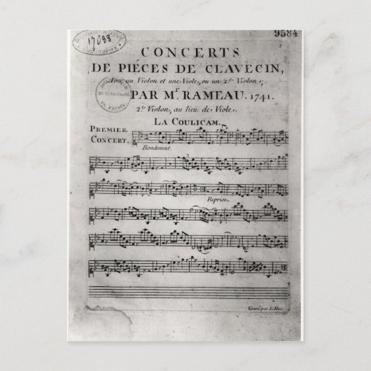 Score sheet voor 'Concerts de Piecces' Briefkaart (Voorkant)