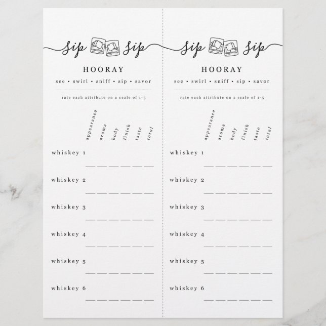 Scorecard voor het meten van whiskey briefhoofd (Voorkant)