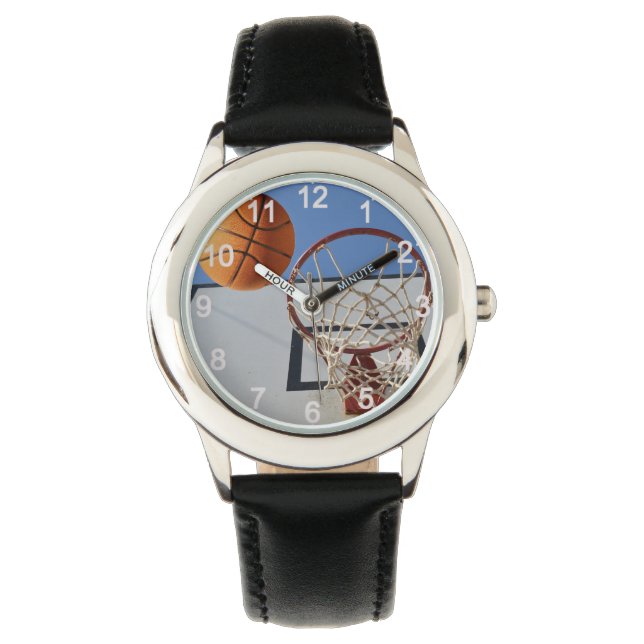Scorepunten bij Basketball, Kinder lederen horloge (Voorkant)