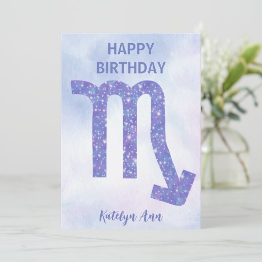  Scorpio Aangepast Paars Happy Birthday Kaart (Staand voorkant)