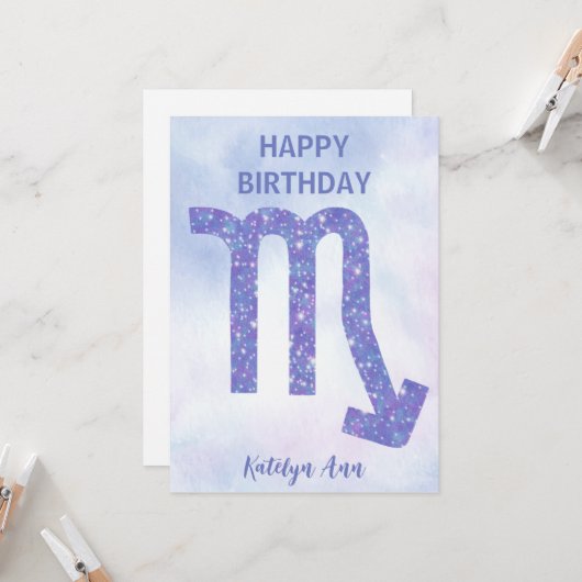  Scorpio Aangepast Paars Happy Birthday Kaart (Voorkant / Achterkant in situ)