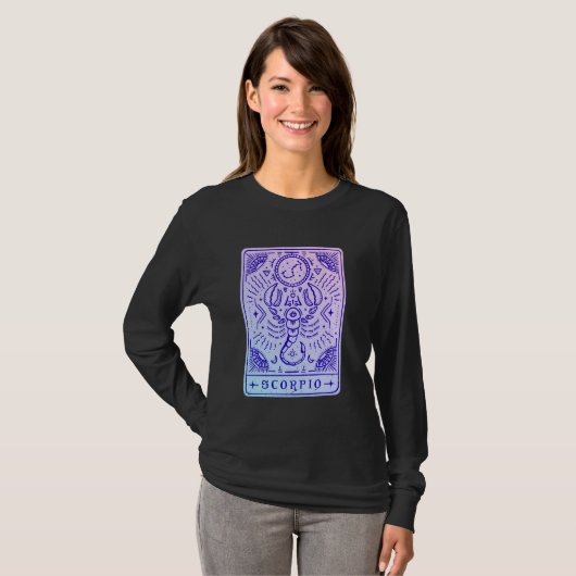 Scorpio Astrologie & Zodiac Sign Tarot Kaart Style T-shirt (Voorkant volledig)