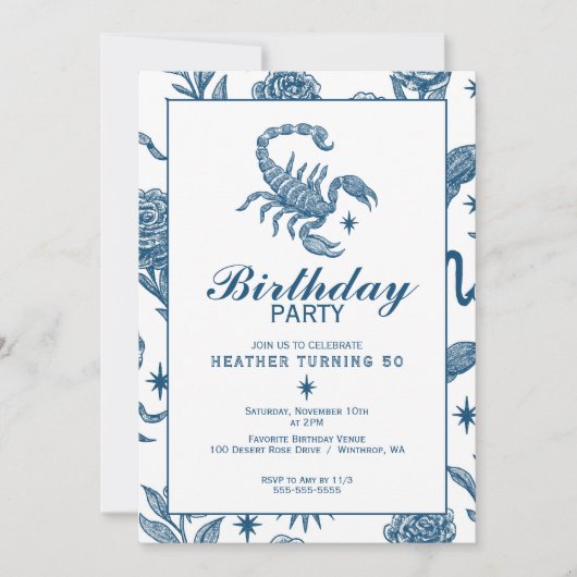 Scorpio Birthday Elegant Toile Scorpions Celestial Kaart (Voorkant)