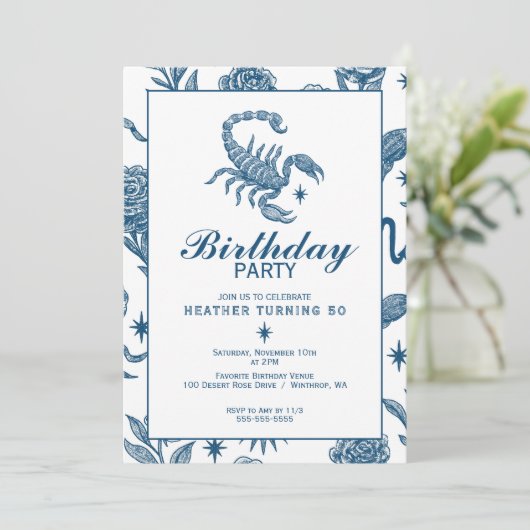 Scorpio Birthday Elegant Toile Scorpions Celestial Kaart (Staand voorkant)