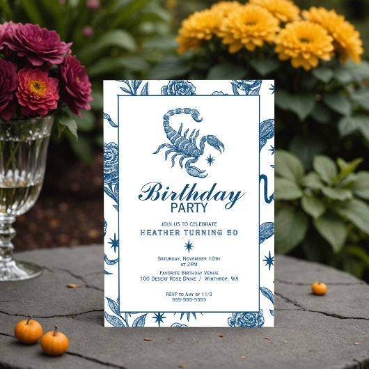 Scorpio Birthday Elegant Toile Scorpions Celestial Kaart