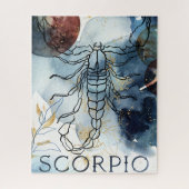 Scorpio blauwe goudbloemen planeet zodiaal waterbo legpuzzel (Verticaal)