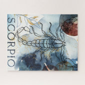 Scorpio blauwe goudbloemen planeet zodiaal waterbo legpuzzel (Horizontaal)