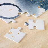 Scorpio blauwe goudbloemen planeet zodiaal waterbo legpuzzel (Zijkant)