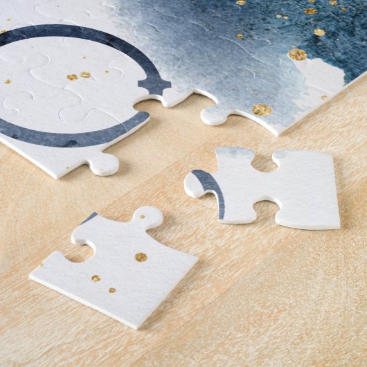 Scorpio blauwe goudbloemen planeet zodiaal waterbo legpuzzel (Zijkant)