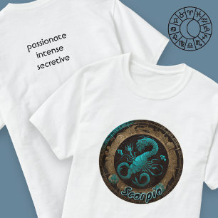 Scorpio Blauwgroen en Gold Waterverf Zodiac Man T- T-shirt