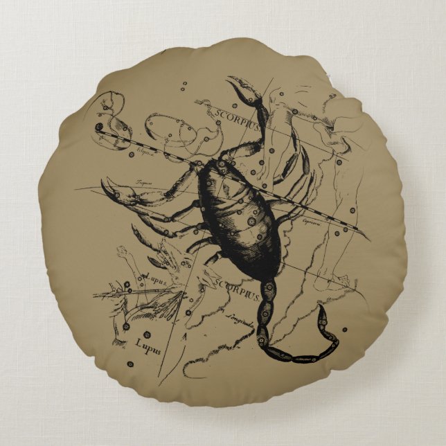 Scorpio Constellation Hevelius 1690 Engraving Rond Kussen (Achterkant)