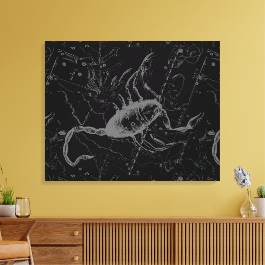 Scorpio Constellation Hevelius 1690 on Black Canvas Afdruk (Insitu (Woonkamer))